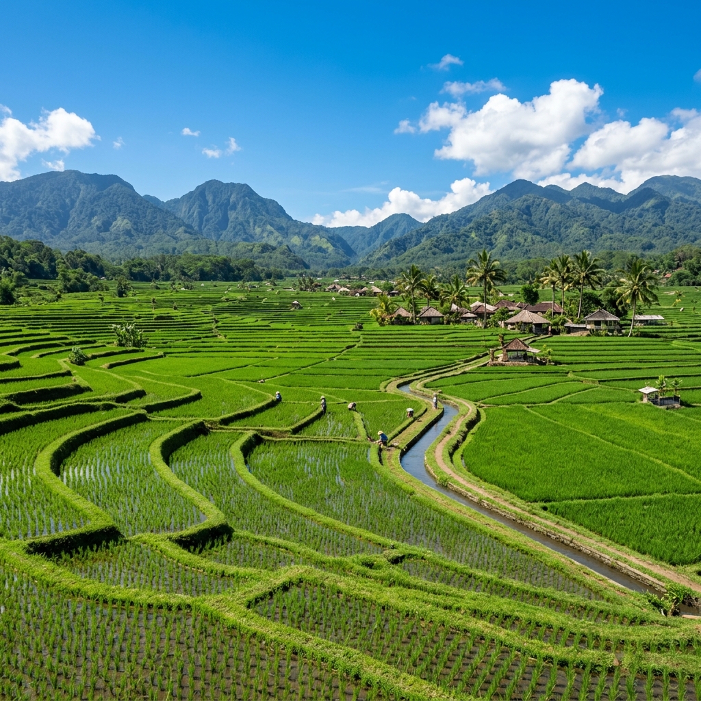 Lush green rice field